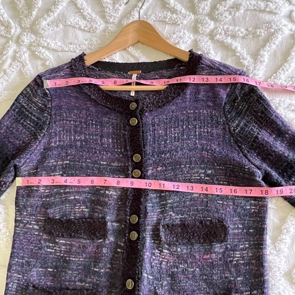 Free People Boucle Purple Women's Jacket Knit Sweater Cardigan Size Small - Picture 6 of 10